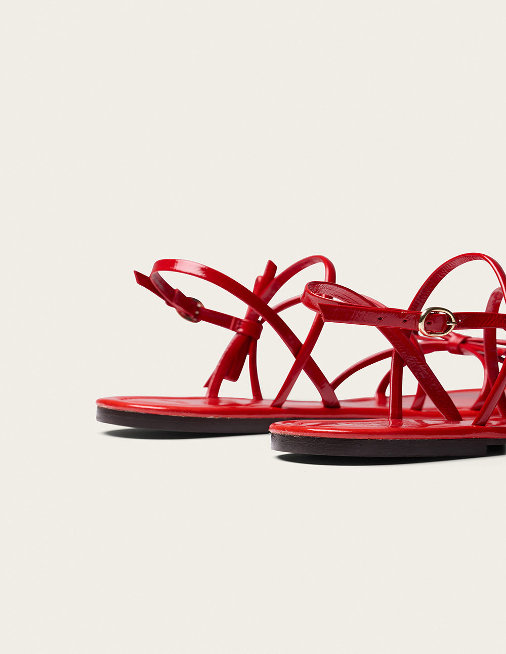 Nilu Sandals - Red Patent Pleated Leather