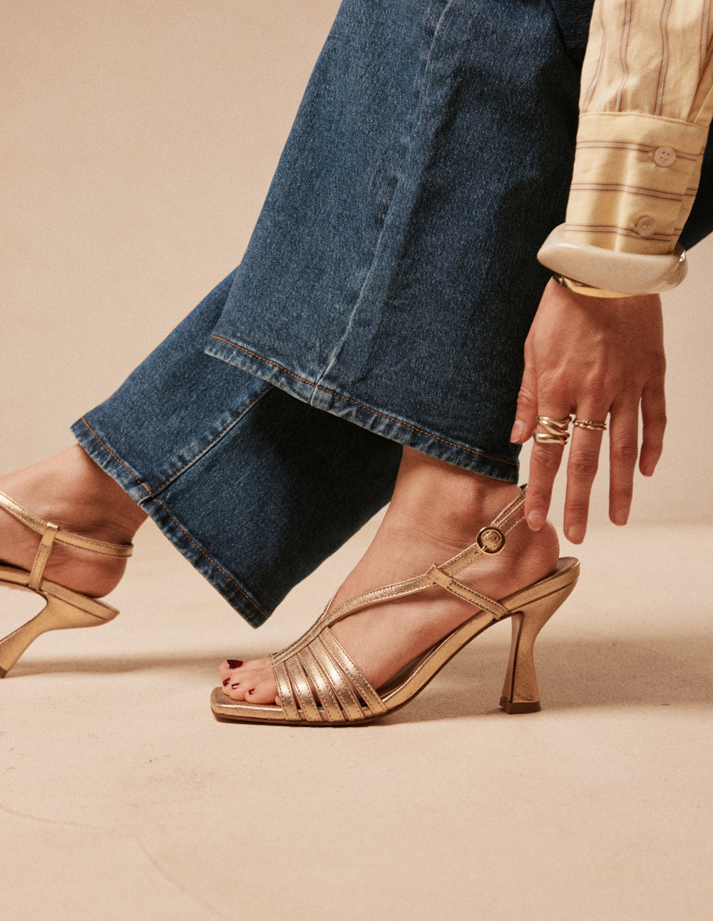 Sandales à talons Ninon M - Cuir doré