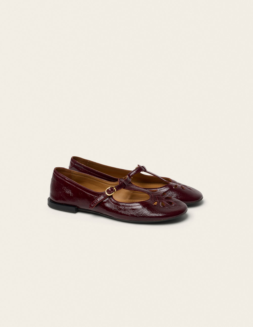 Ballerines Nola - Cuir plissé verni bordeaux