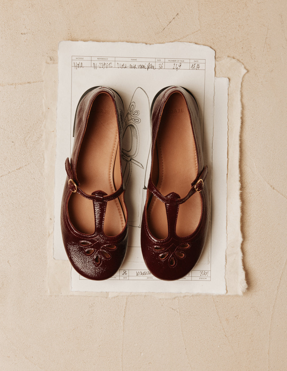 Ballerines Nola - Cuir plissé verni bordeaux