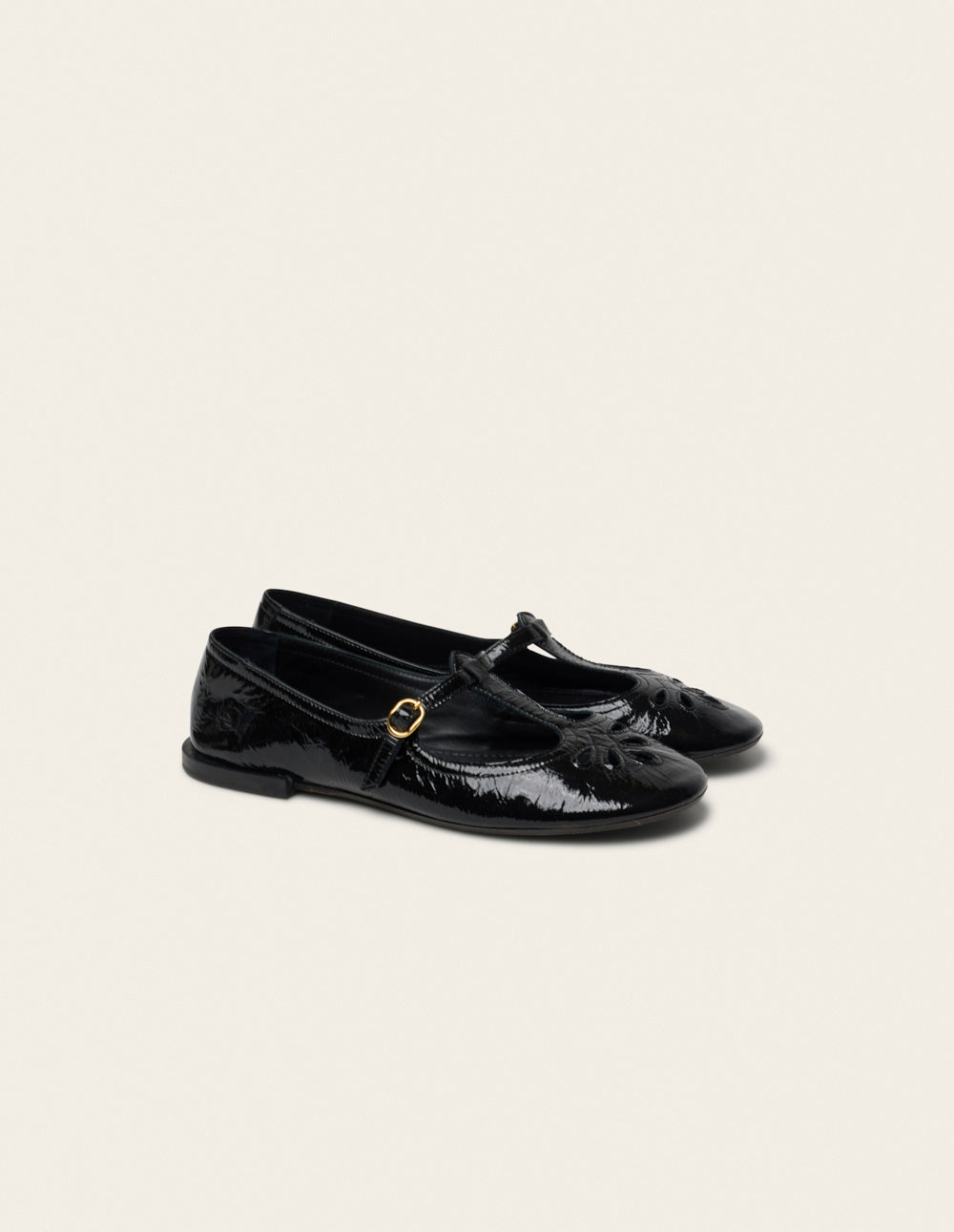 Ballerines Nola - Cuir plissé verni noir