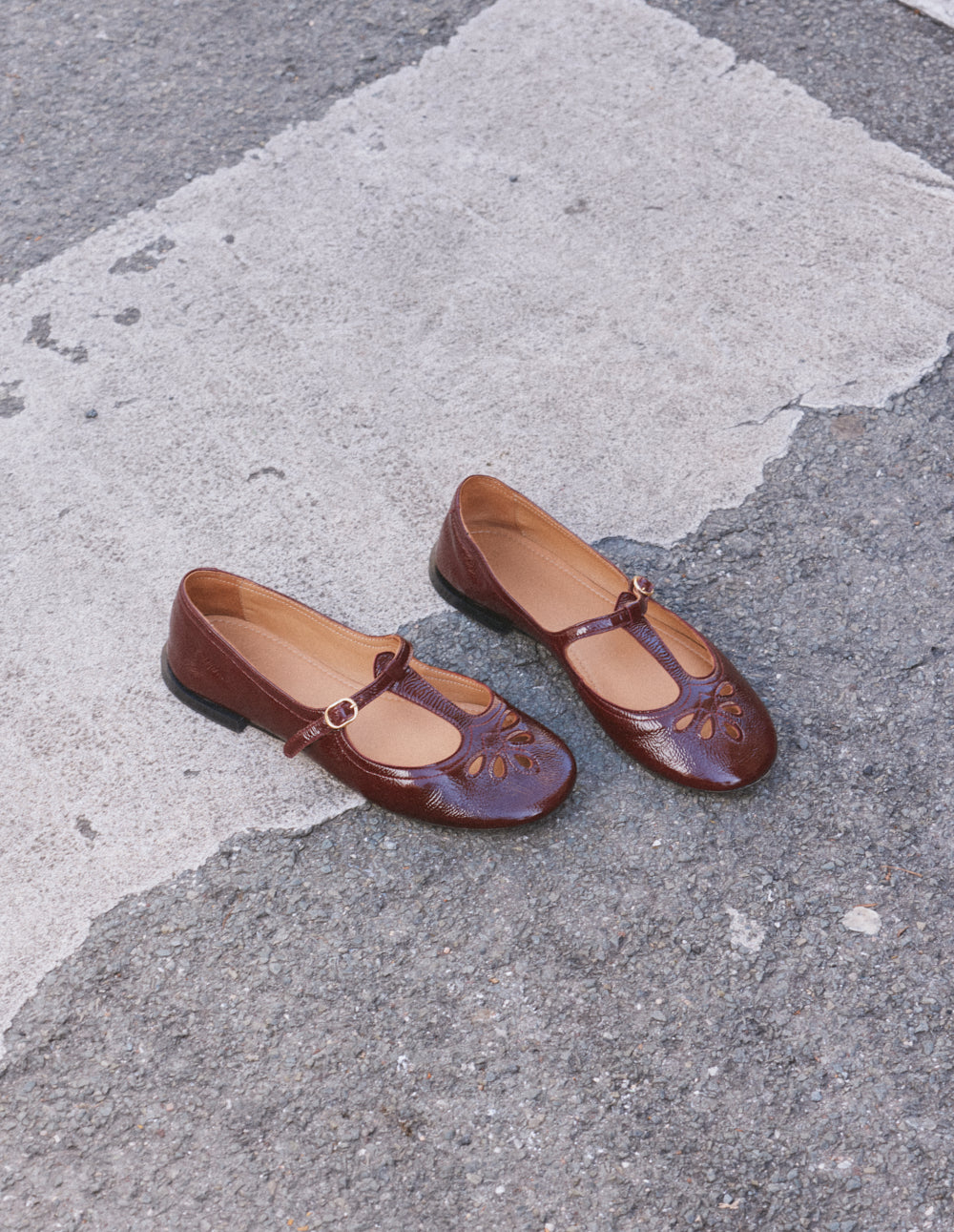 Ballerines Nola - Cuir plissé verni bordeaux