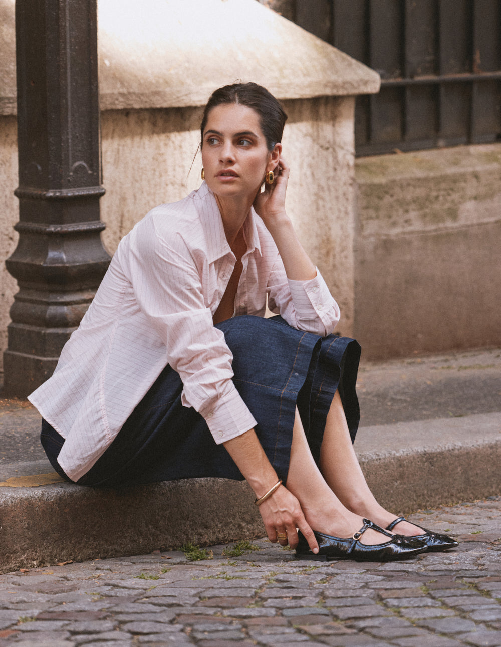Ballerines Nola - Cuir plissé verni noir
