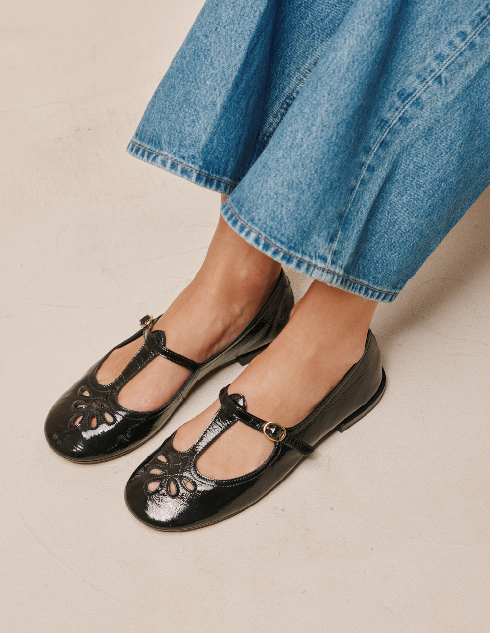 Ballerines Nola - Cuir plissé verni noir