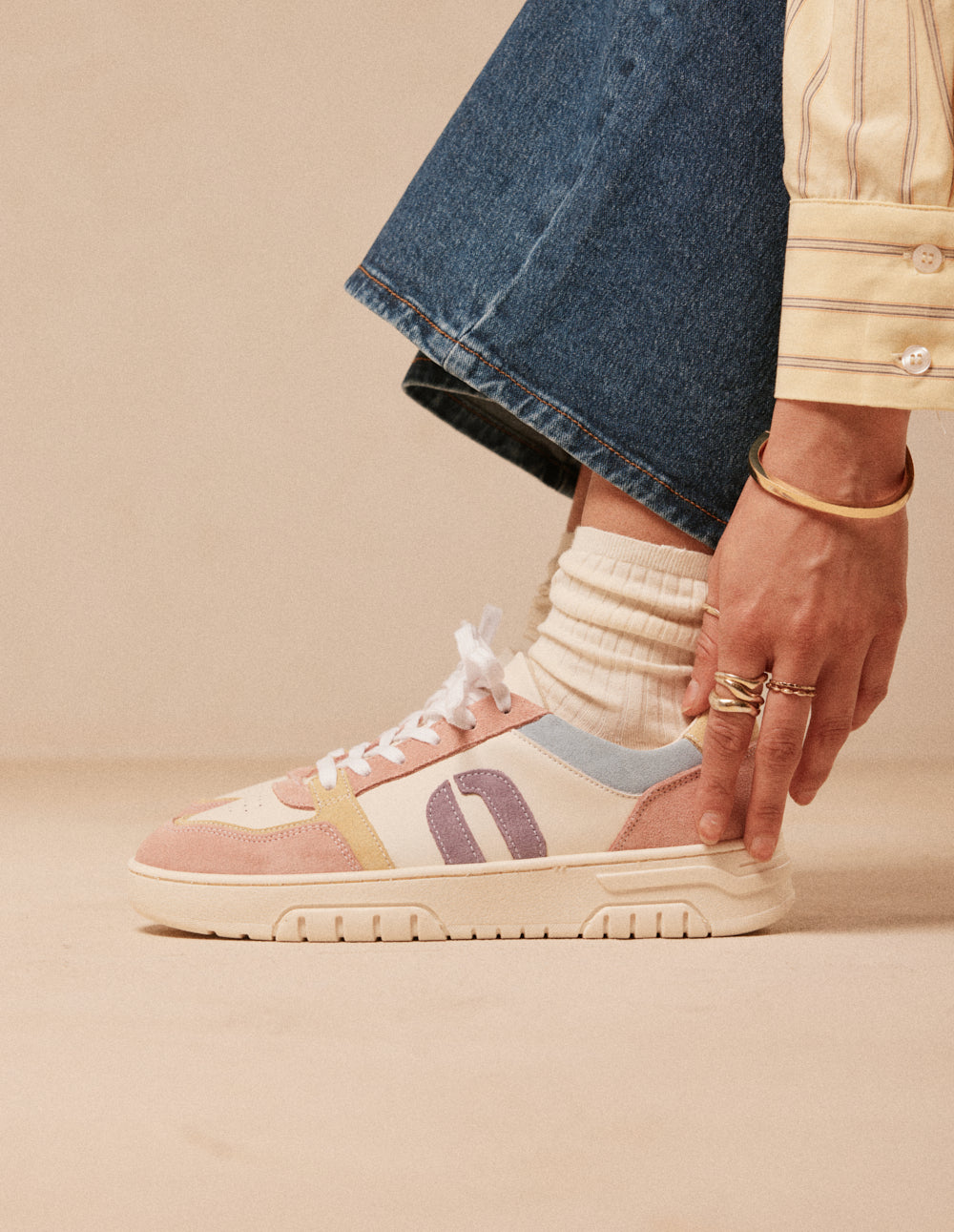 Baskets basses Nora - Nude jaune blanc