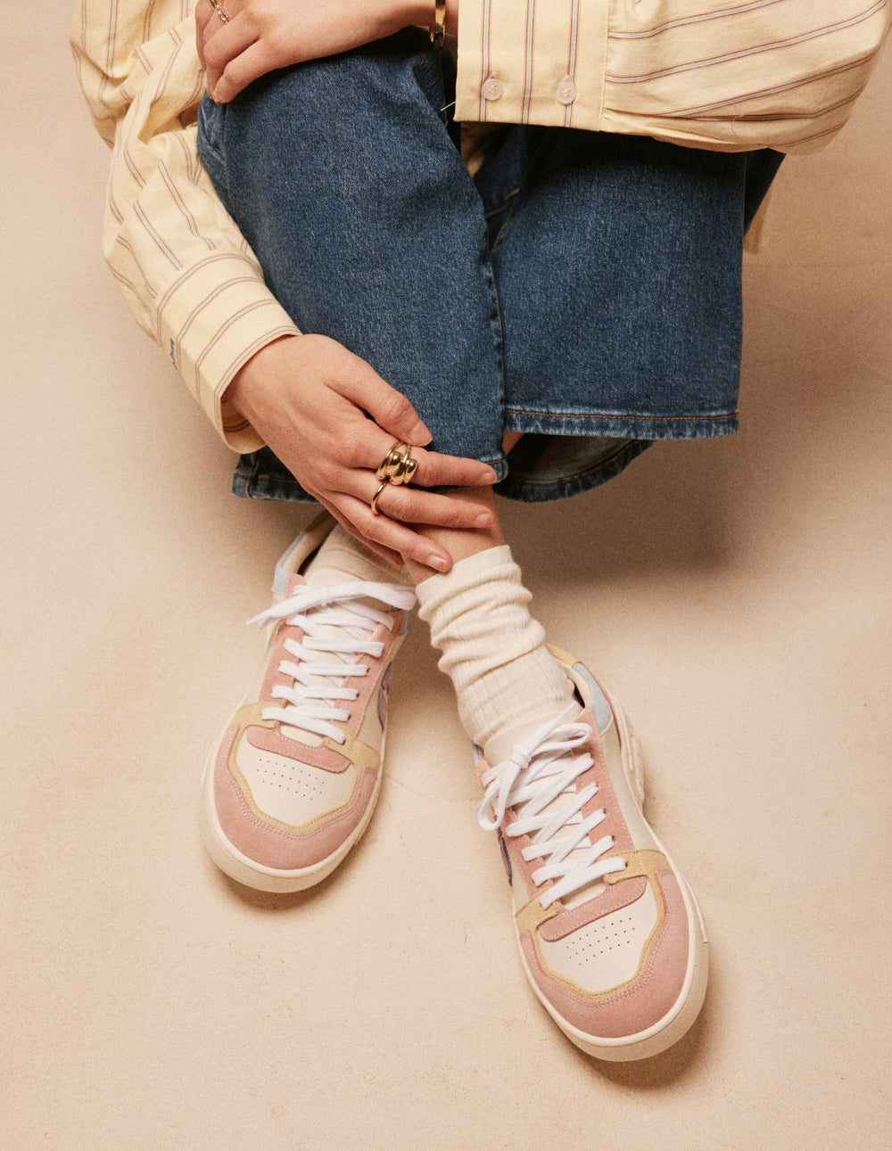 Baskets basses Nora - Nude jaune blanc