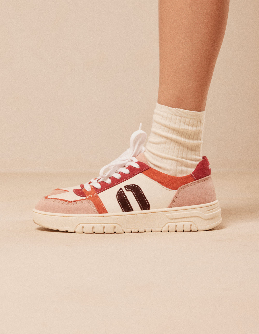 Baskets basses Nora - Nude orange blanc
