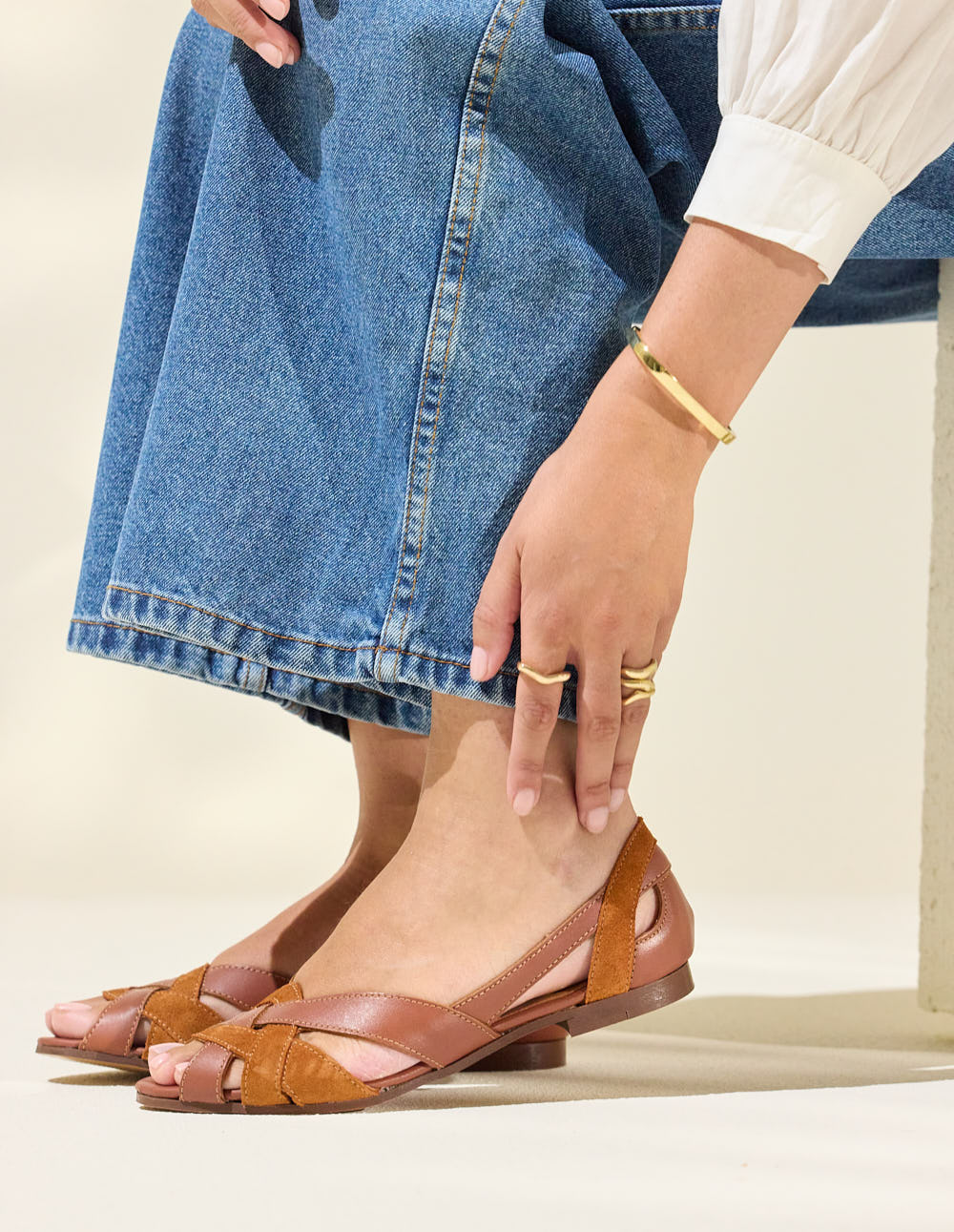 Clémentine sandals Leather and Sweden Cognac