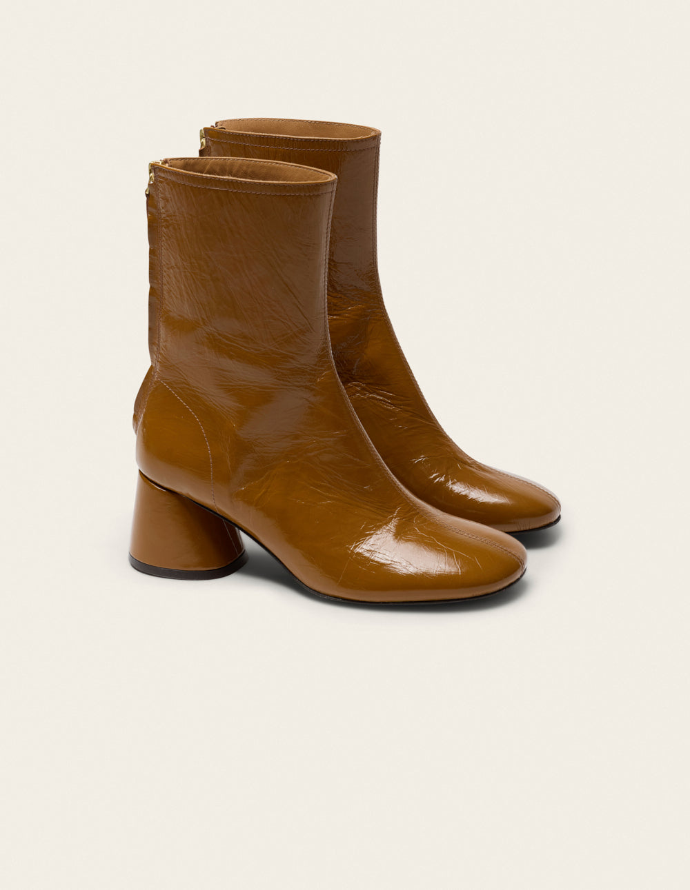 Ona heeled ankle boots - Camel pleated leather
