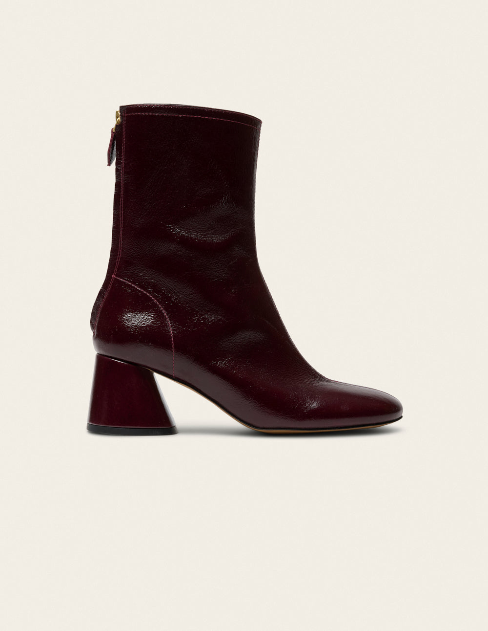 Bottines à talons Ona - Cuir plissé verni bordeaux