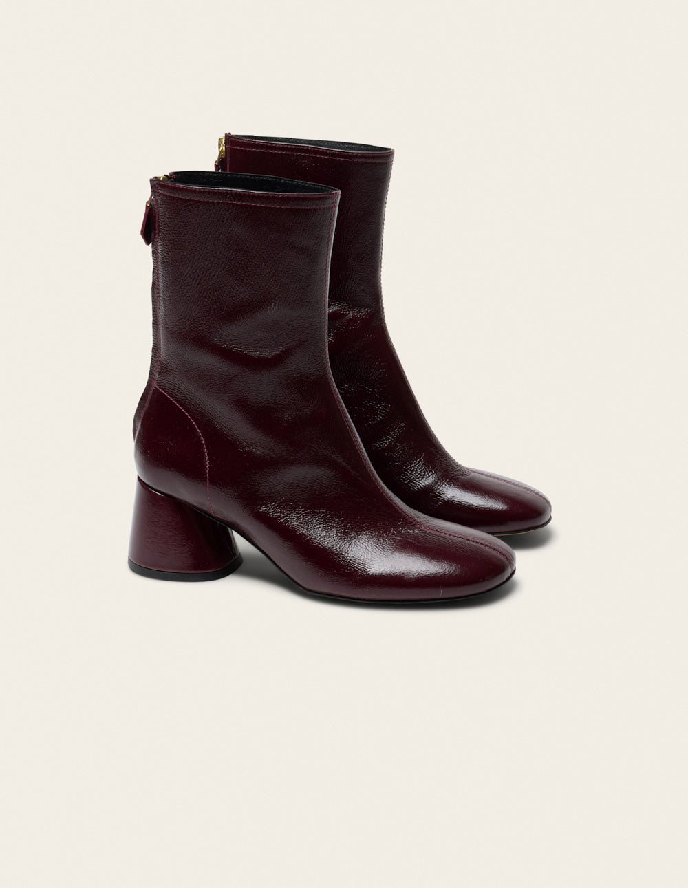 Bottines à talons Ona - Cuir plissé verni bordeaux