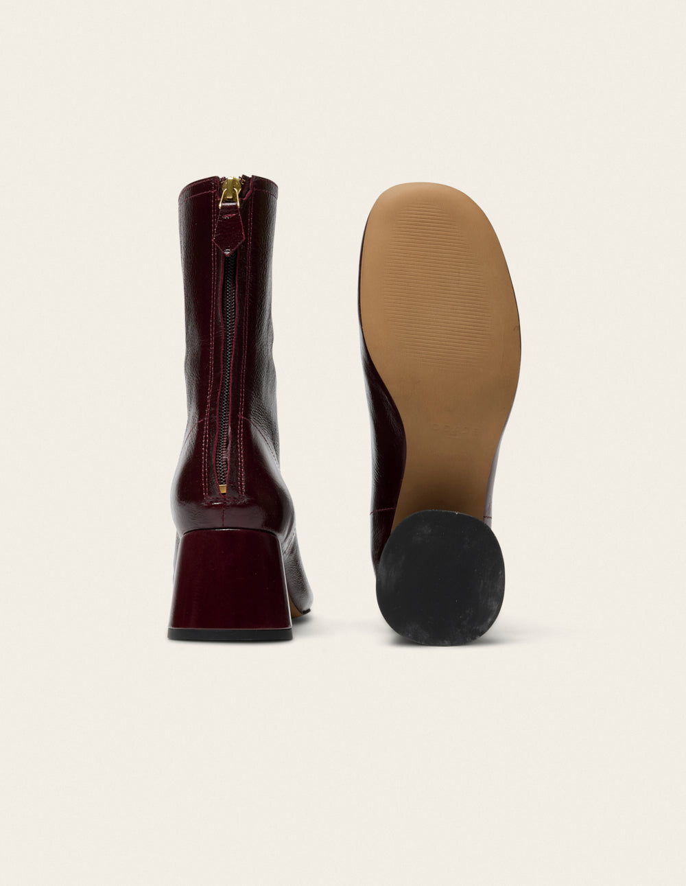 Bottines à talons Ona - Cuir plissé verni bordeaux