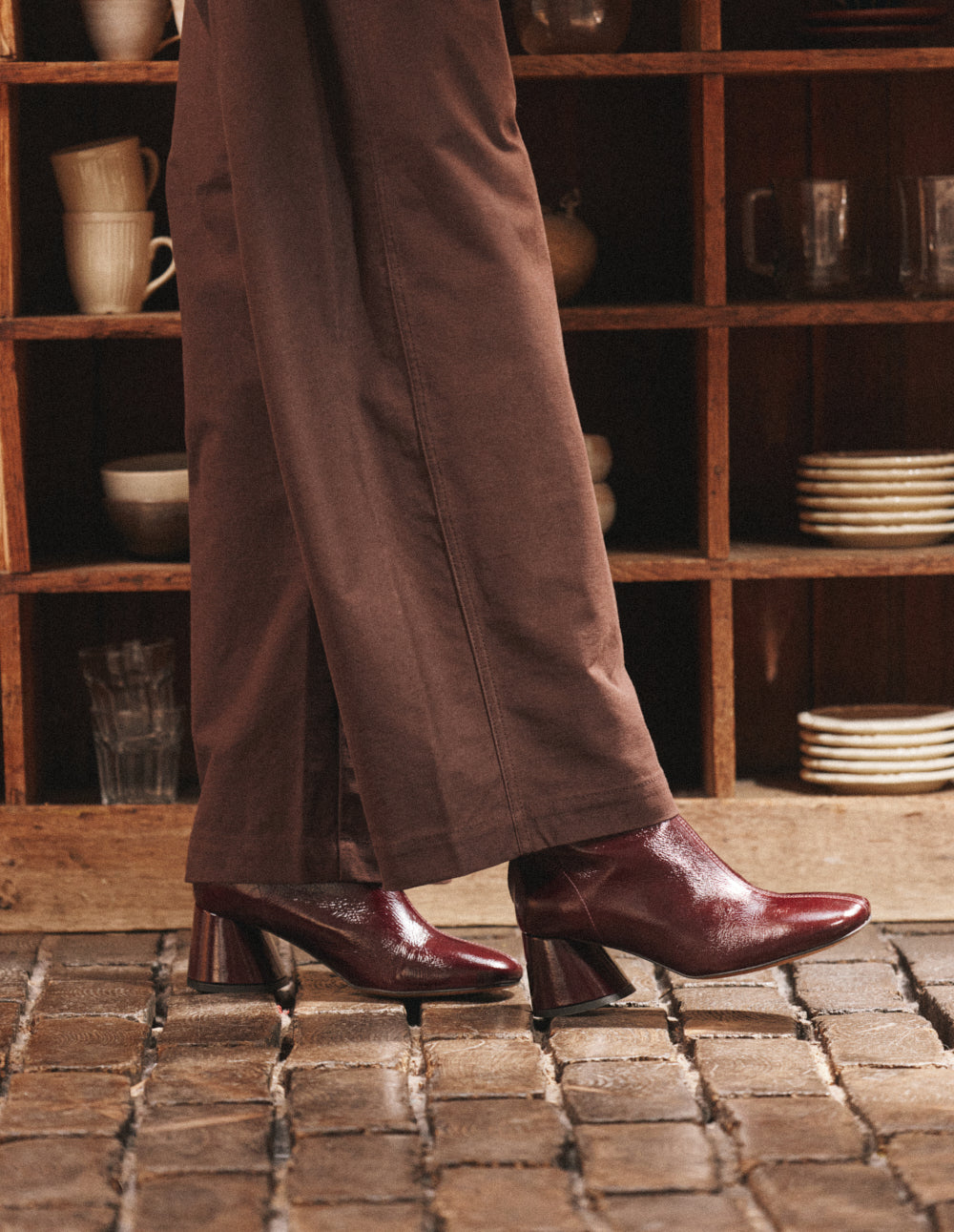 Bottines à talons Ona - Cuir plissé verni bordeaux
