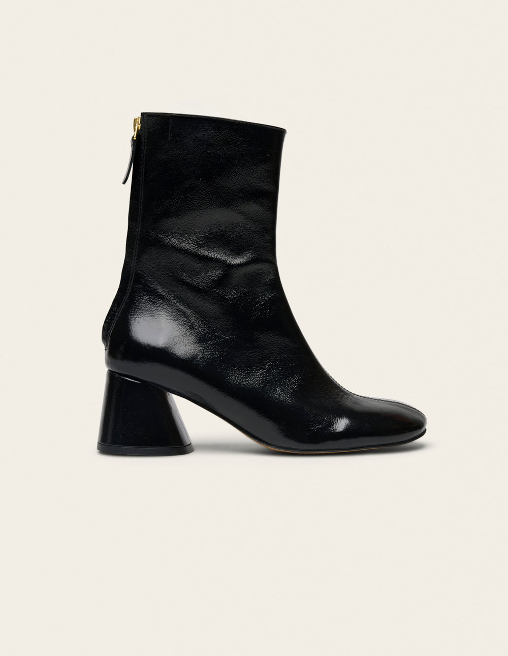 Ona heeled ankle boots - Black patent pleated leather