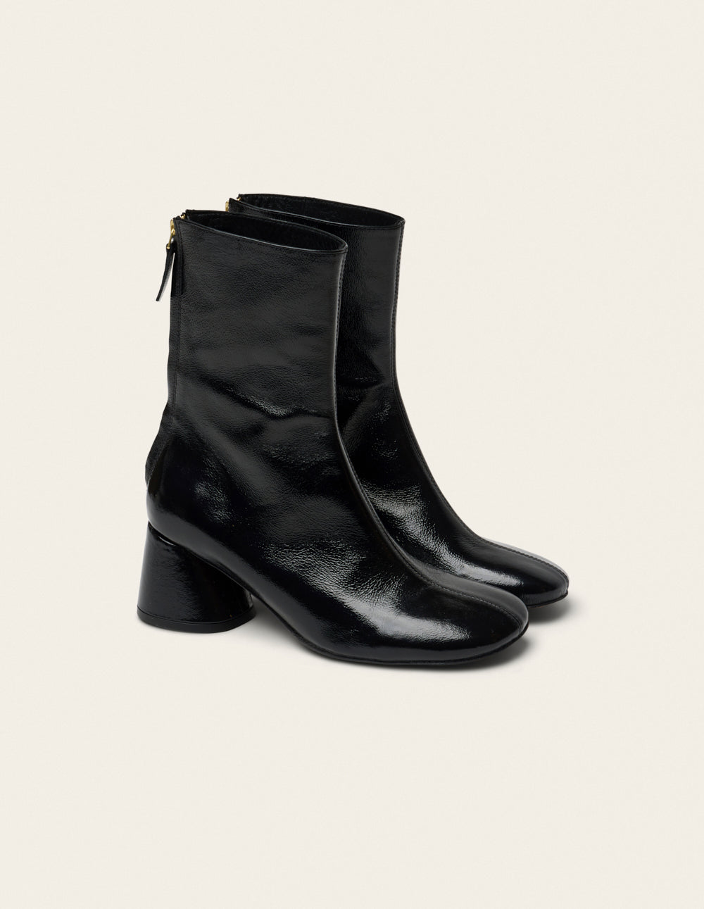 Ona heeled ankle boots - Black patent pleated leather
