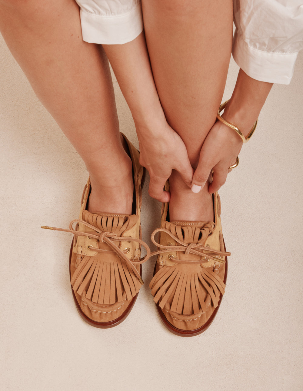 Ovel loafers - Beige and cognac nubuck