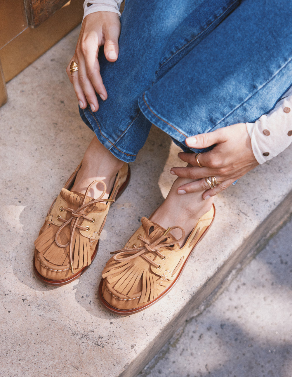 Ovel loafers - Beige and cognac nubuck