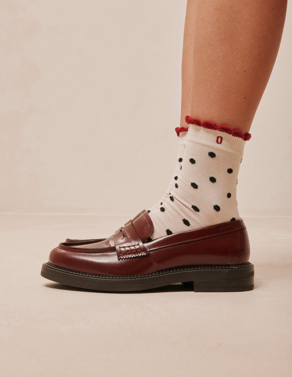 3-Pack of Socks - Black Ecru Burgundy Polka Dot