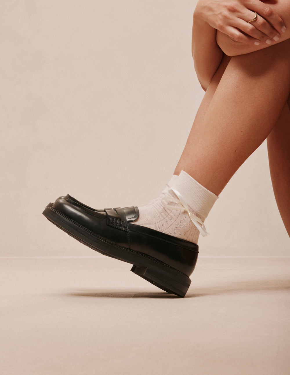 Paire de chaussettes - Ajourée ruban écru
