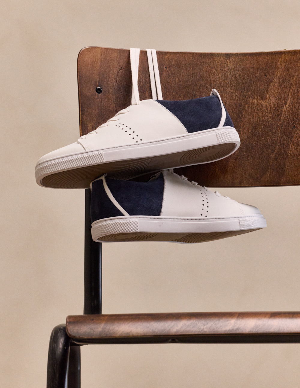 Baskets basses René - Blanc et marine