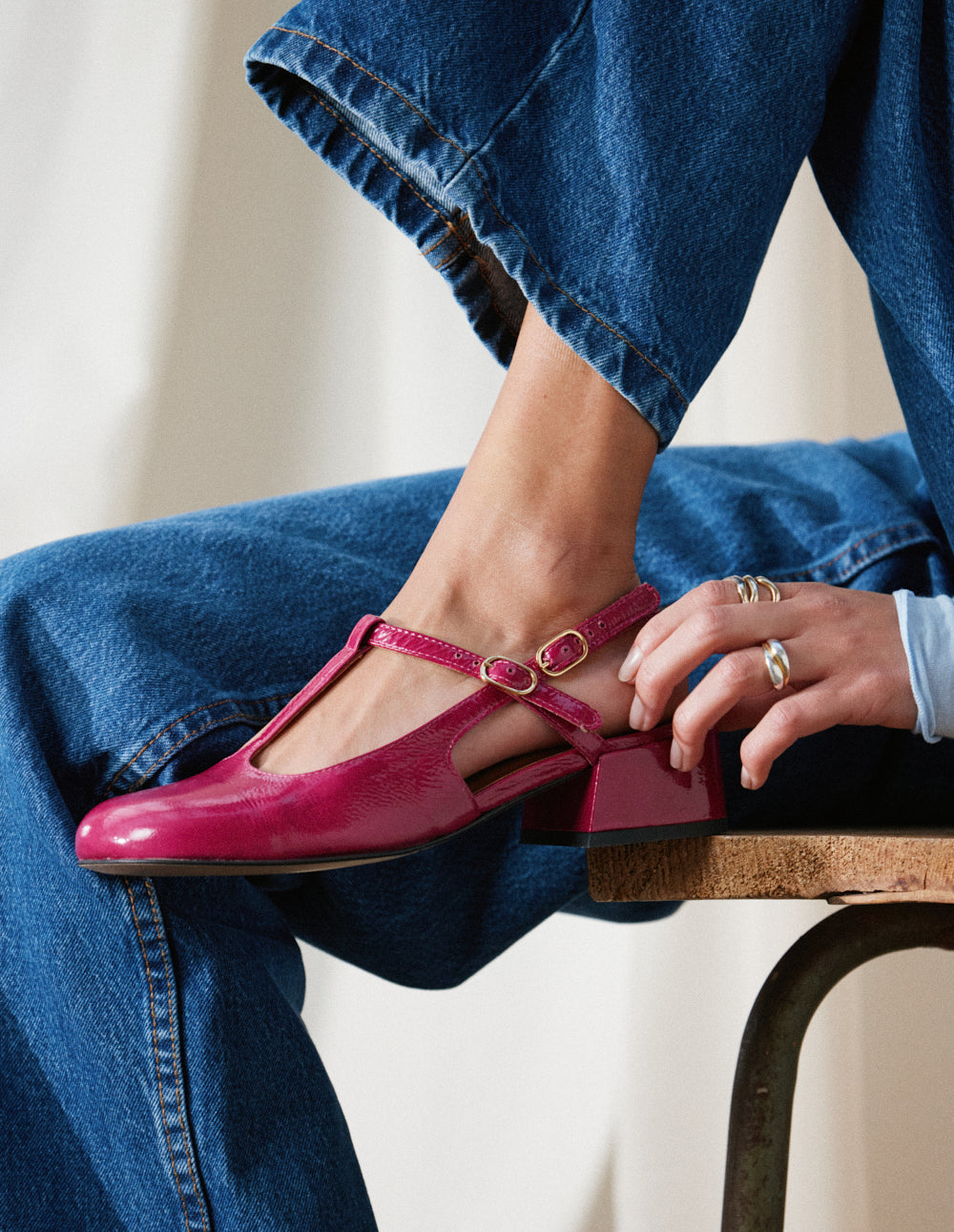 Ryla pumps - Raspberry patent pleated leather