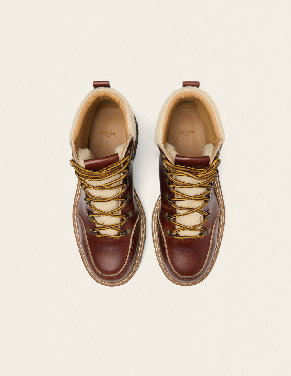 Bottines à lacets Gally - Cuir marron et fausse fourrure