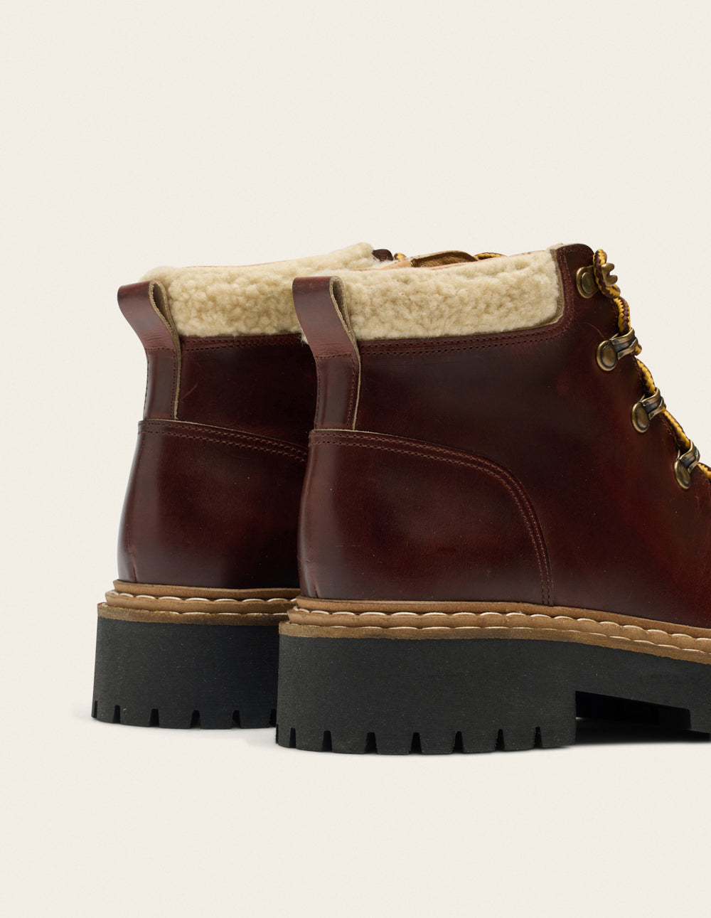 Bottines à lacets Gally - Cuir marron et fausse fourrure