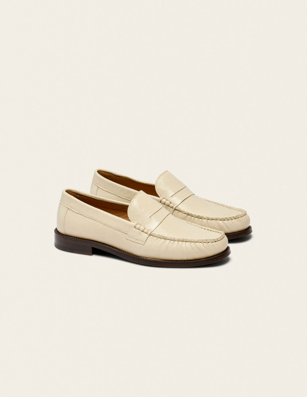 Halley Loafers - Ecru Pleated Patent Leather