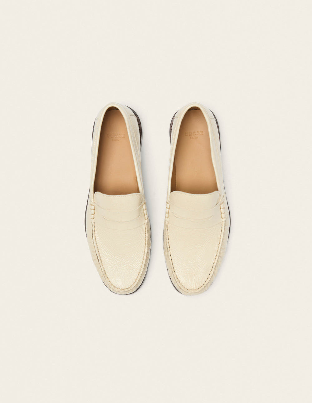 Halley Loafers - Ecru Pleated Patent Leather