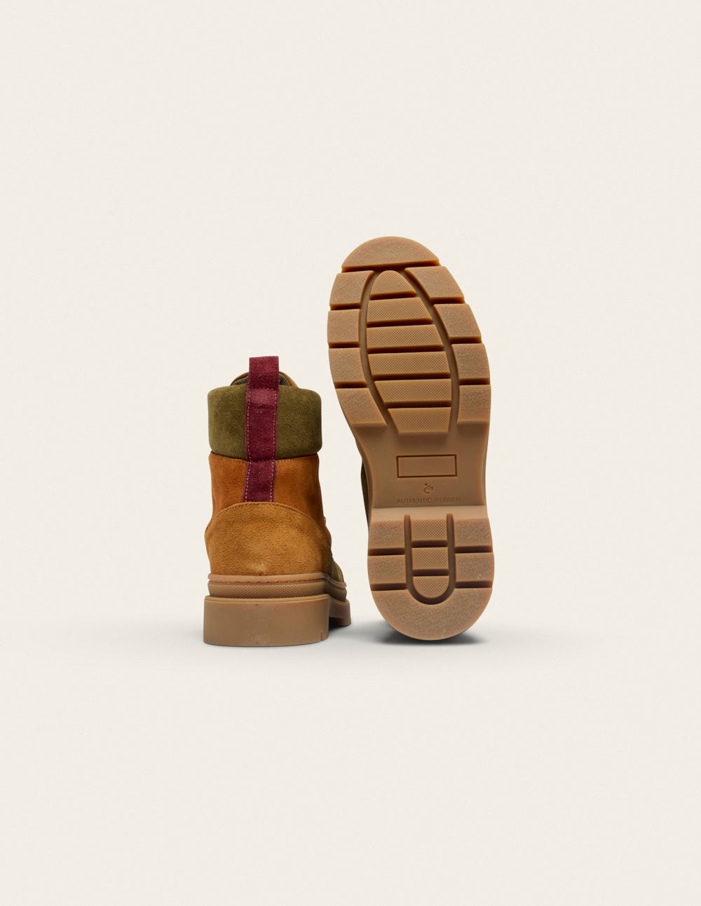 Joelle Lace-Up Ankle Boots - Cognac Suede and Burgundy Velvet