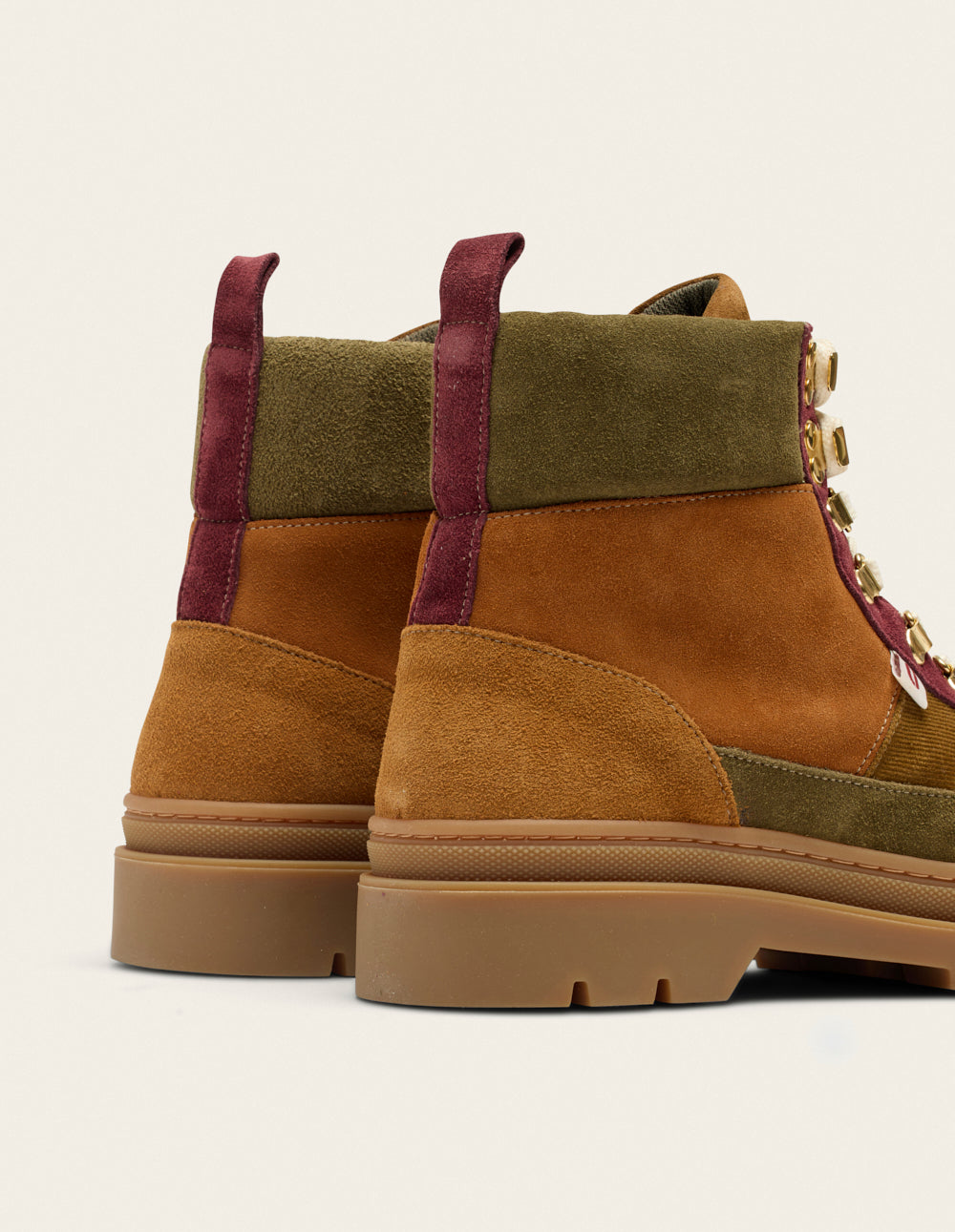 Joelle Lace-Up Ankle Boots - Cognac Suede and Burgundy Velvet