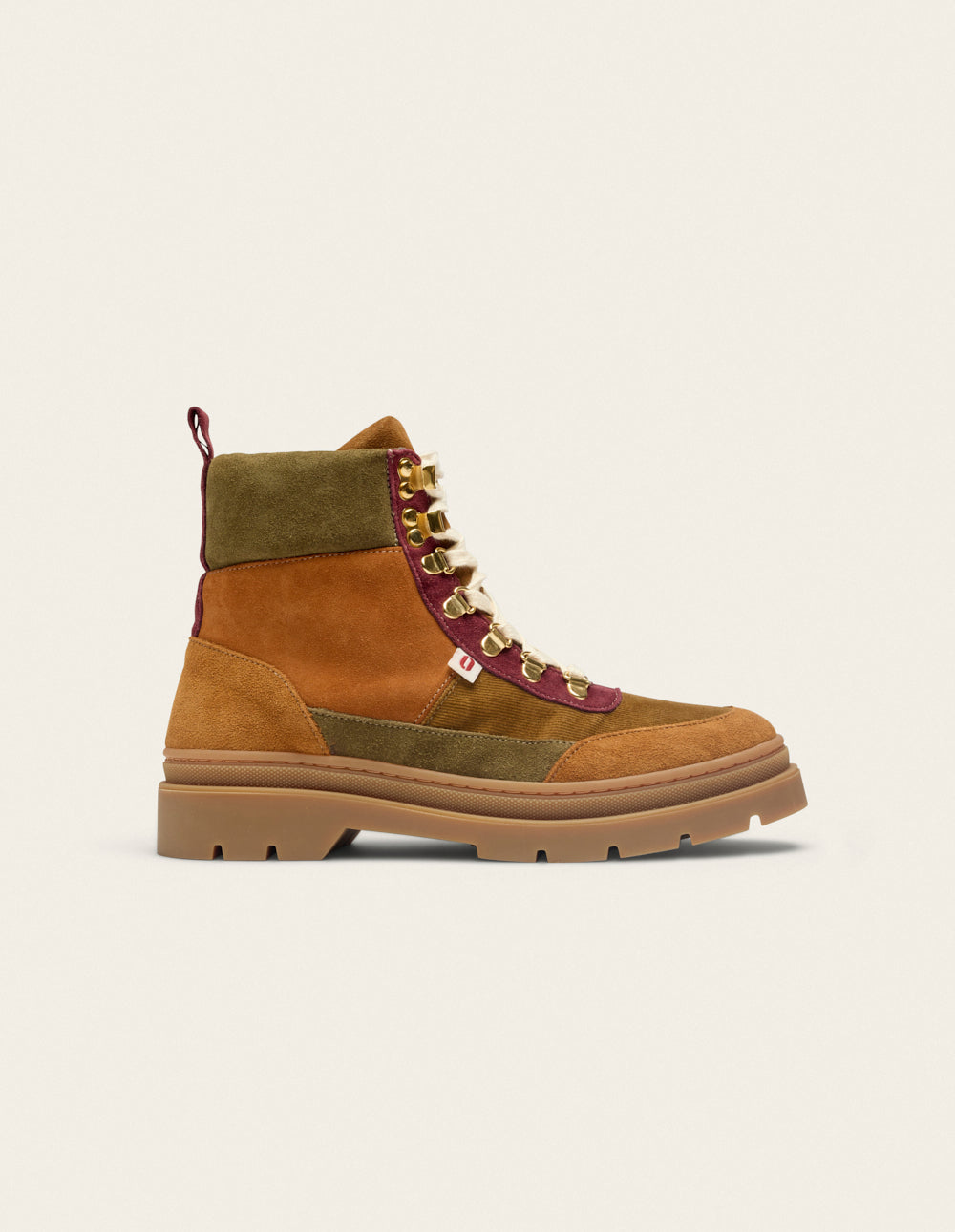 Joelle Lace-Up Ankle Boots - Cognac Suede and Burgundy Velvet