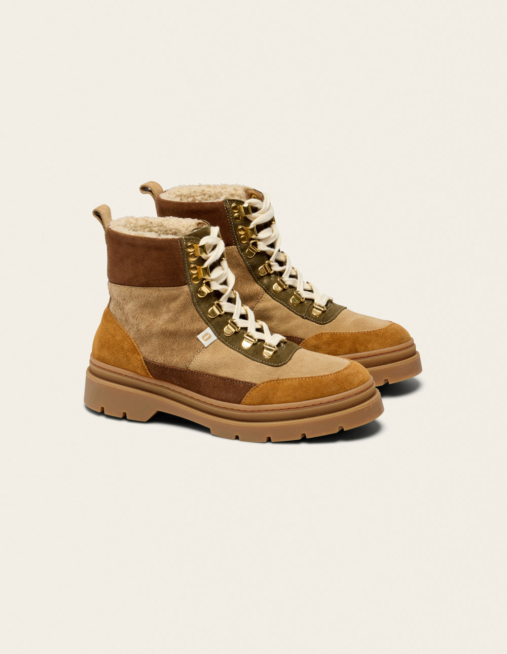 Bottines à lacets Joelle - Suède fourré ambre beige kaki