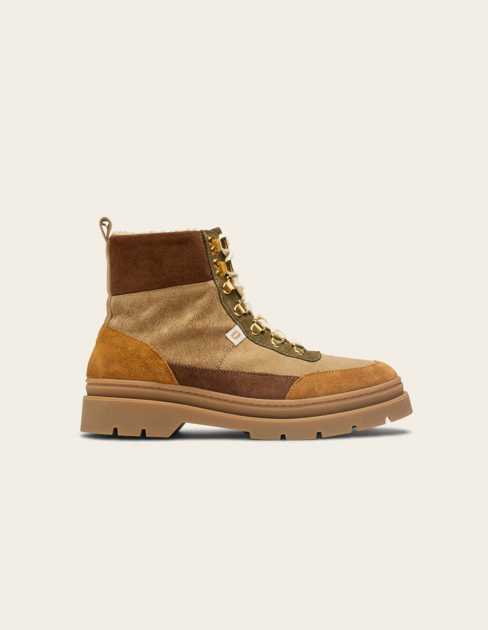 Bottines à lacets Joelle - Suède fourré ambre beige kaki