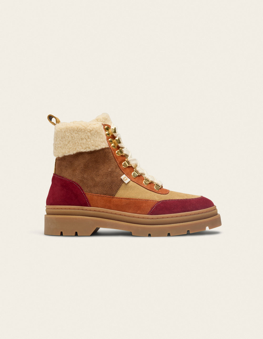 Bottines à lacets Joelle - Suède fourré bordeaux beige terracotta