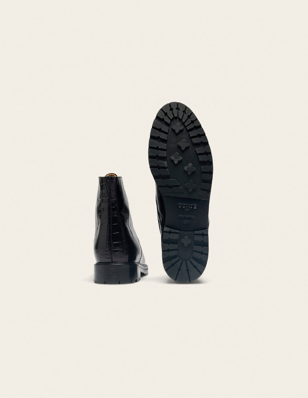 Bottines à lacets Laurène - Cuir croco noir