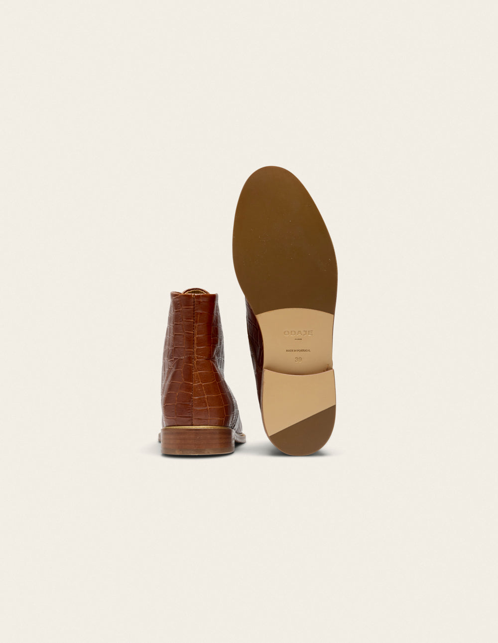 Bottines à lacets Lucienne - Cuir croco marron