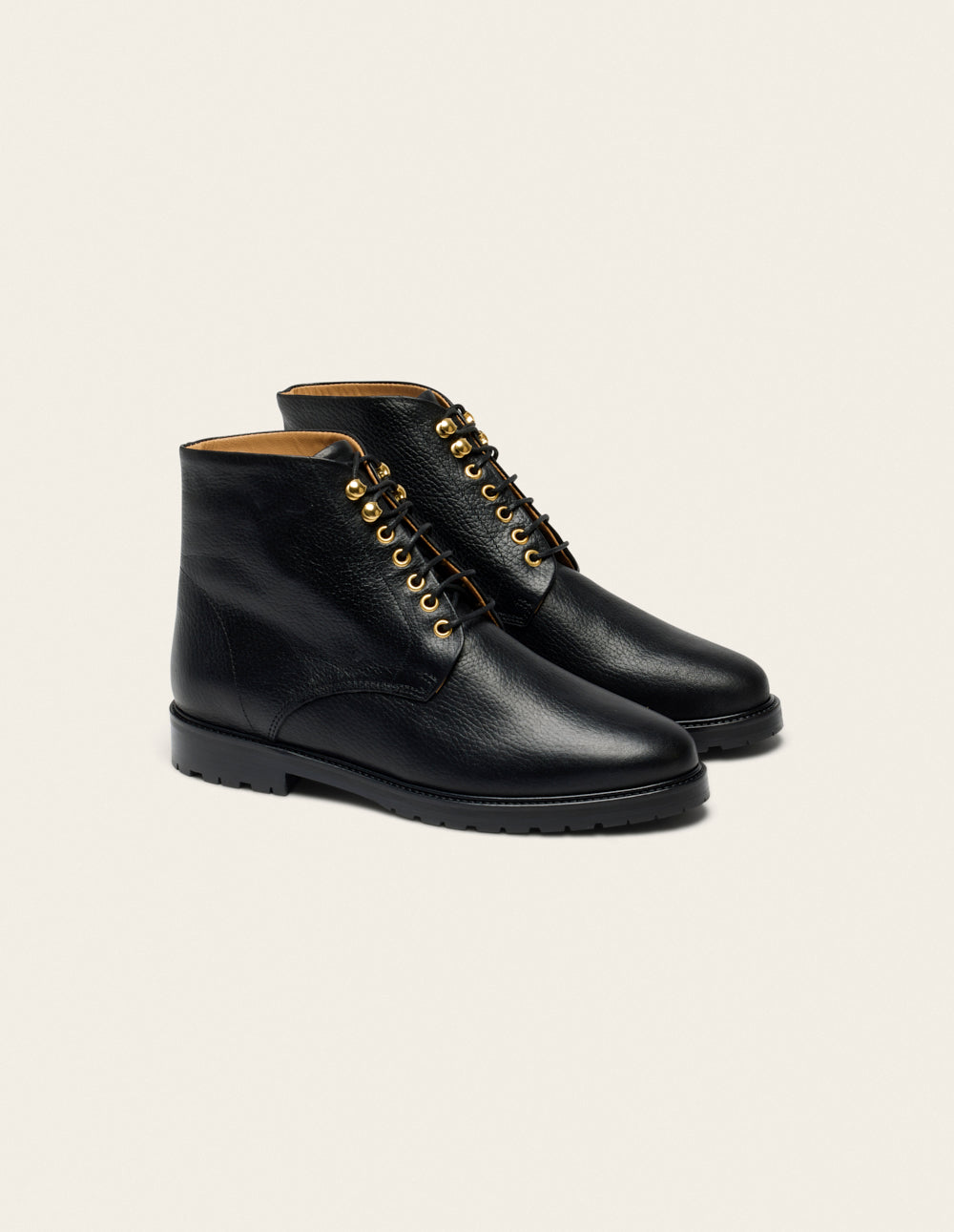Ankle boots Lucienne - Black grained leather with eyelets