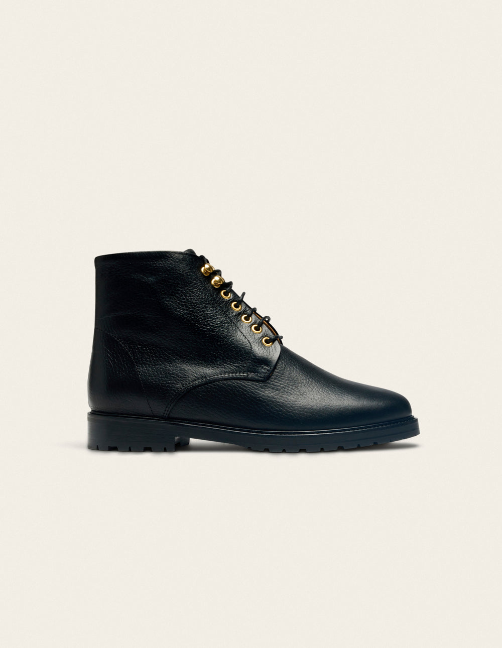 Ankle boots Lucienne - Black grained leather with eyelets