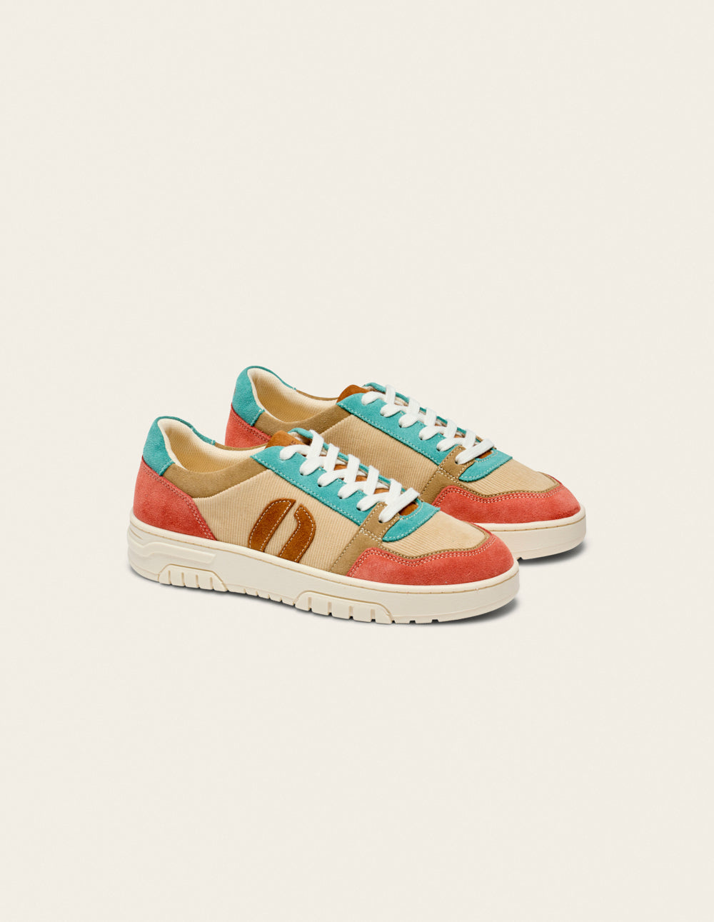 Baskets basses Nora - Brique beige turquoise
