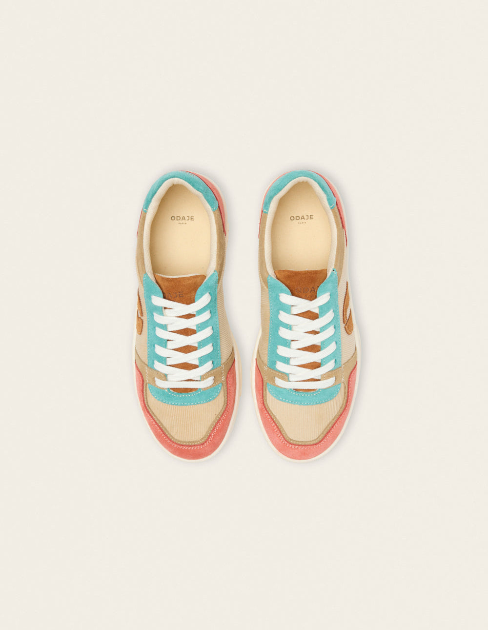 Baskets basses Nora - Brique beige turquoise