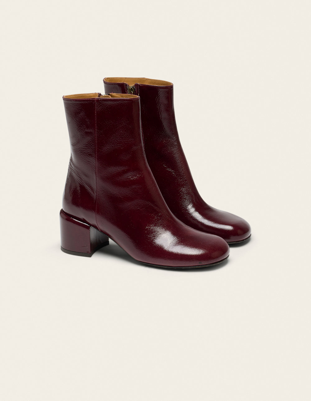 Bottines à talons Tasmin - Cuir plissé verni bordeaux