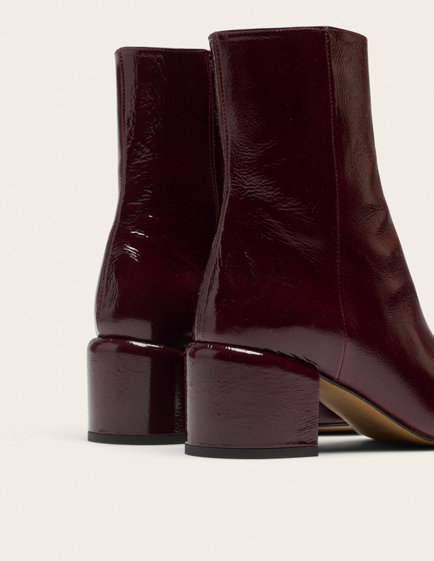Bottines Janet & Janet Cuir Verni Et Daim Bordeaux - Taille 36, Talon Bas, Bon état Avec Patine