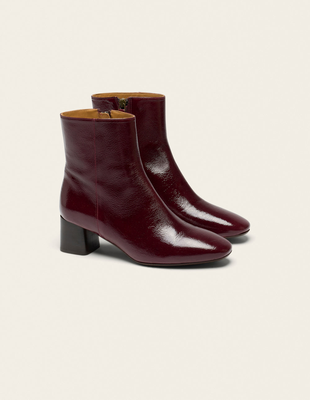 Bottines à talons Volma - Cuir plissé verni bordeaux