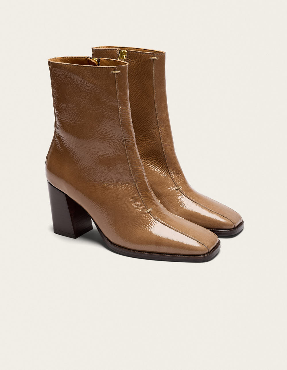 Bottines à talons Sorali - Cuir plissé verni mocha