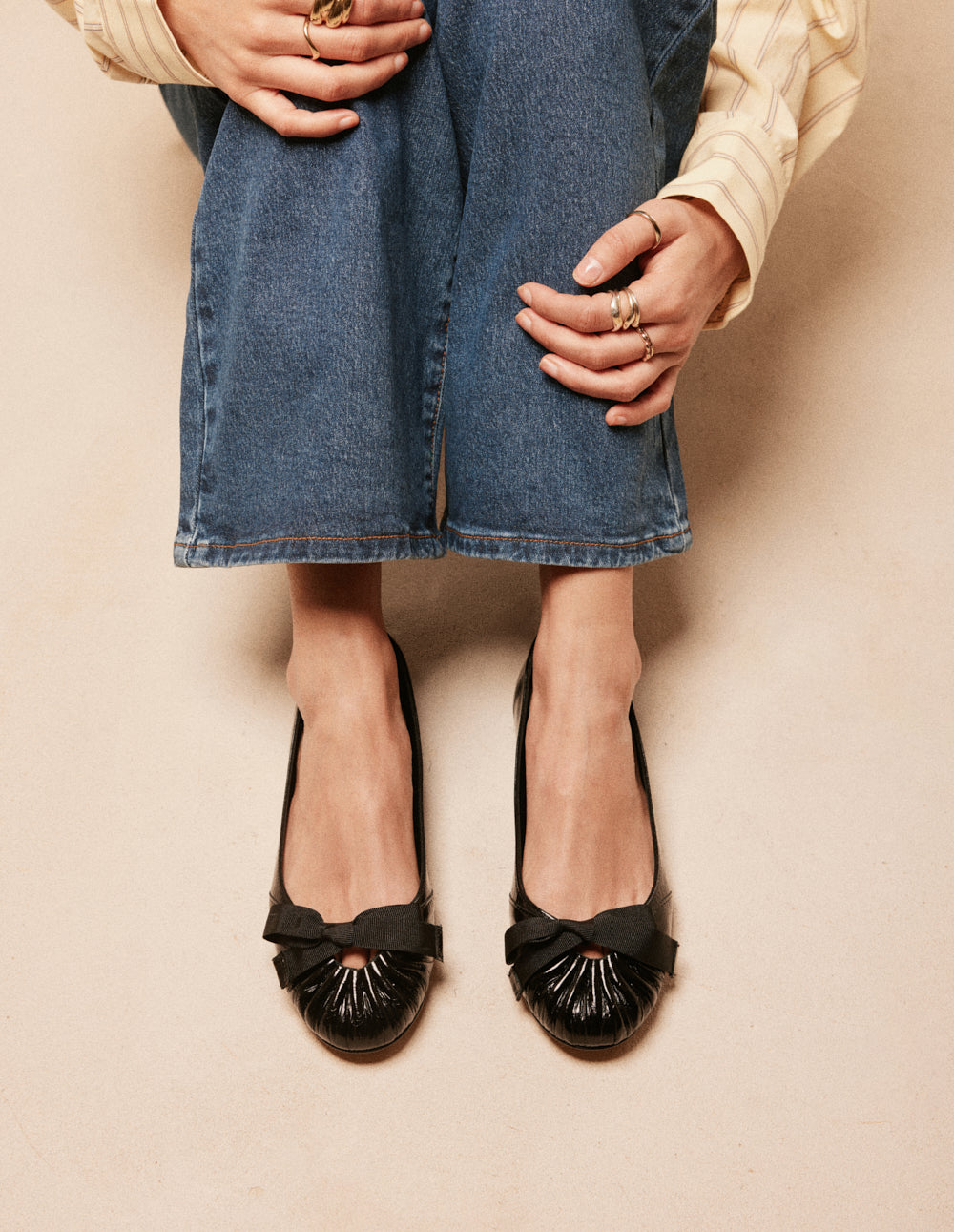 Ballerines Sana - Cuir plissé noir