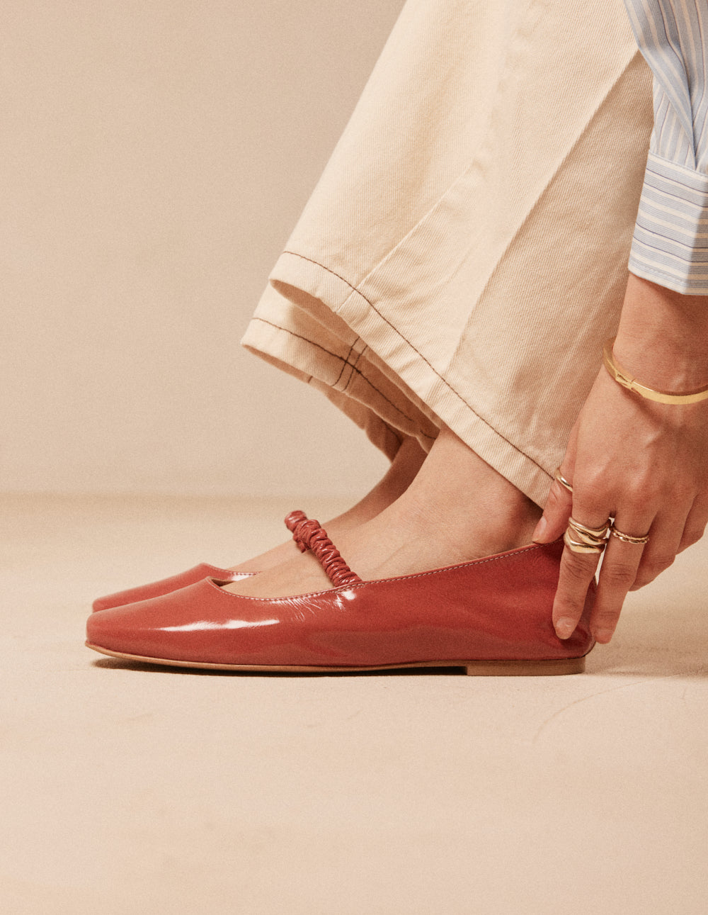 Ballerines Serra - Cuir plissé verni rose