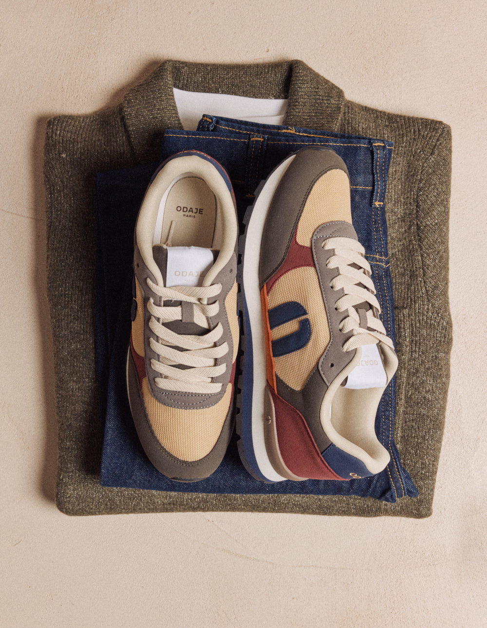 Baskets basses Adrien - Kaki écru gris