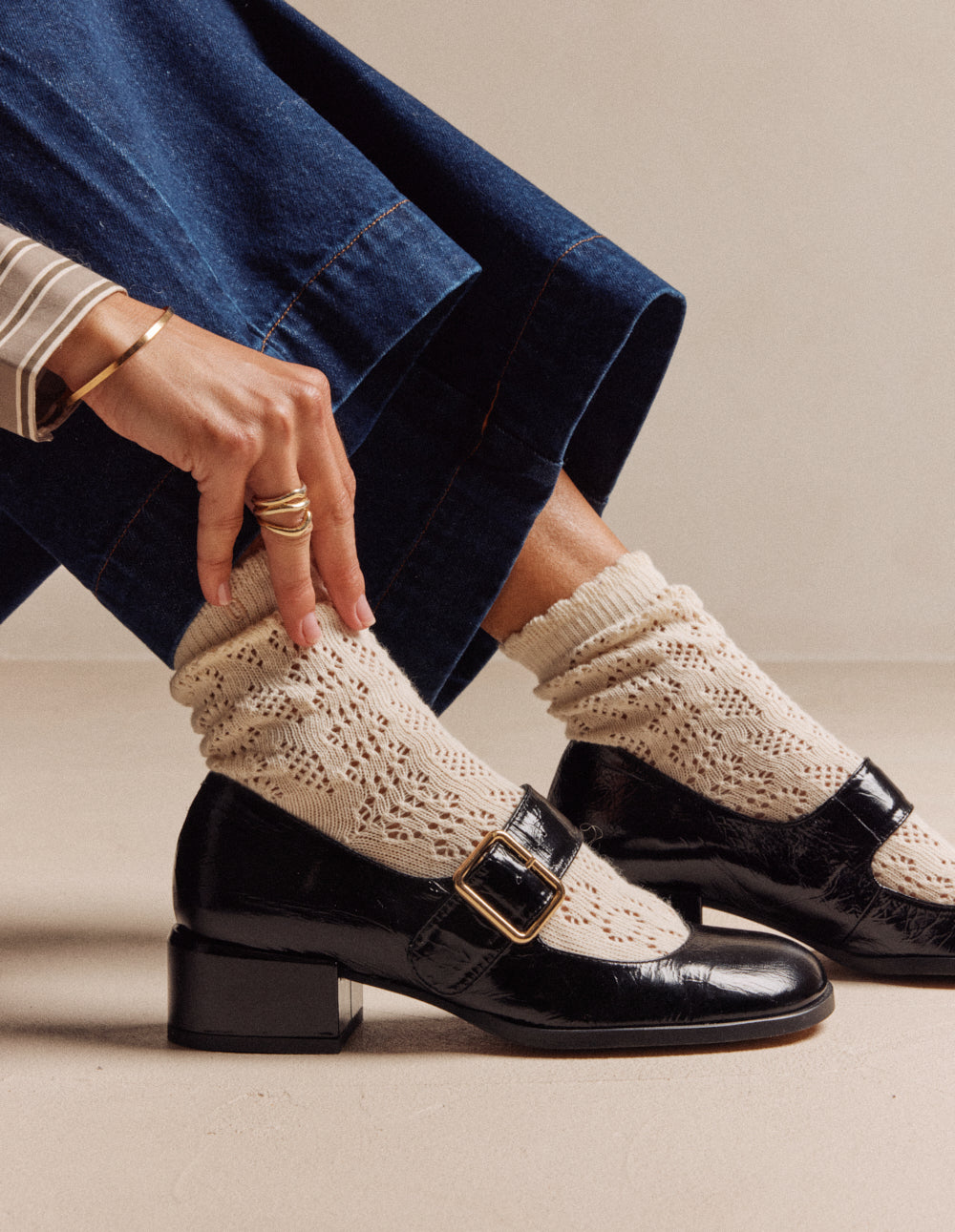 Escarpins Amari - Cuir plissé verni noir