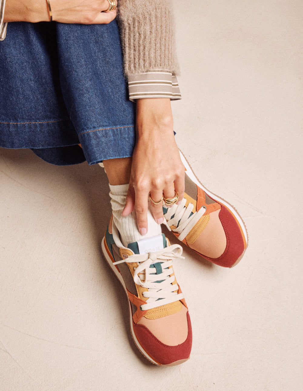 Baskets basses Andrée - Bordeaux pêche moutarde